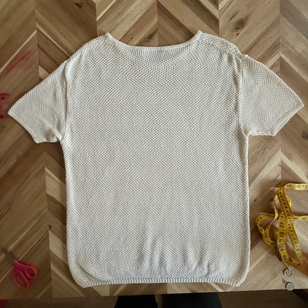 International Male Vintage Knit Sweater Tee Cream Ramie Cotton Mesh Top Mens M